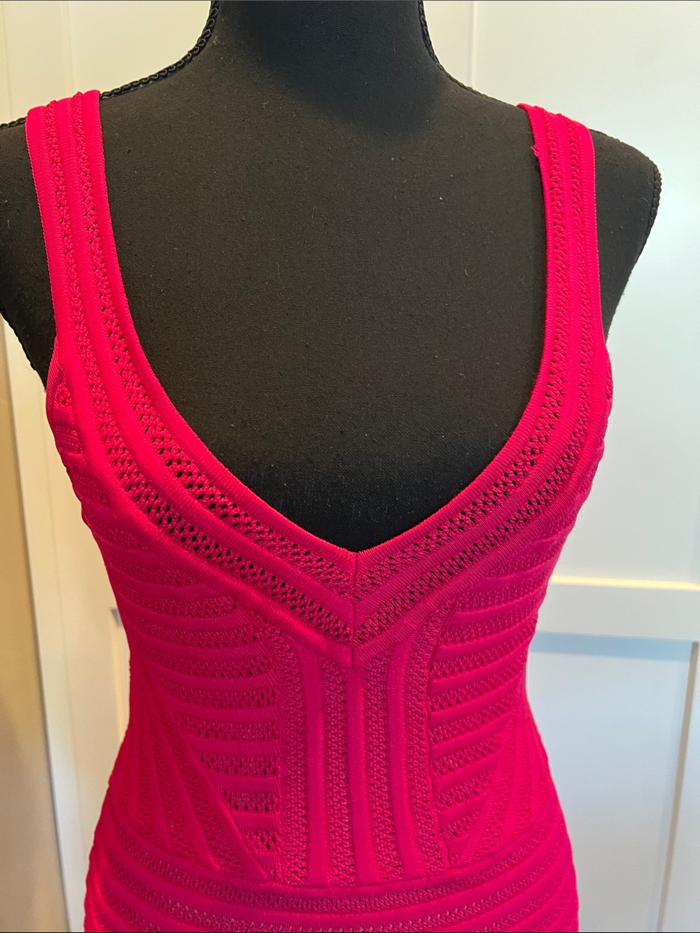 bebe Maeve Mesh Striped Bodycon Dress Pink Fuchsia Size Small - Picture 5 of 11